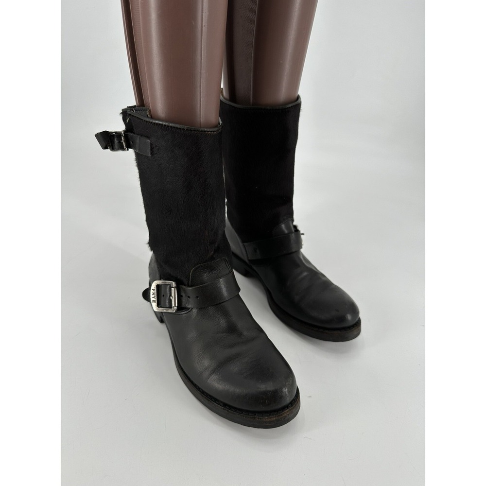 FRYE Veronica Short Fur Leather Boots Women's Size 6.5B Black
